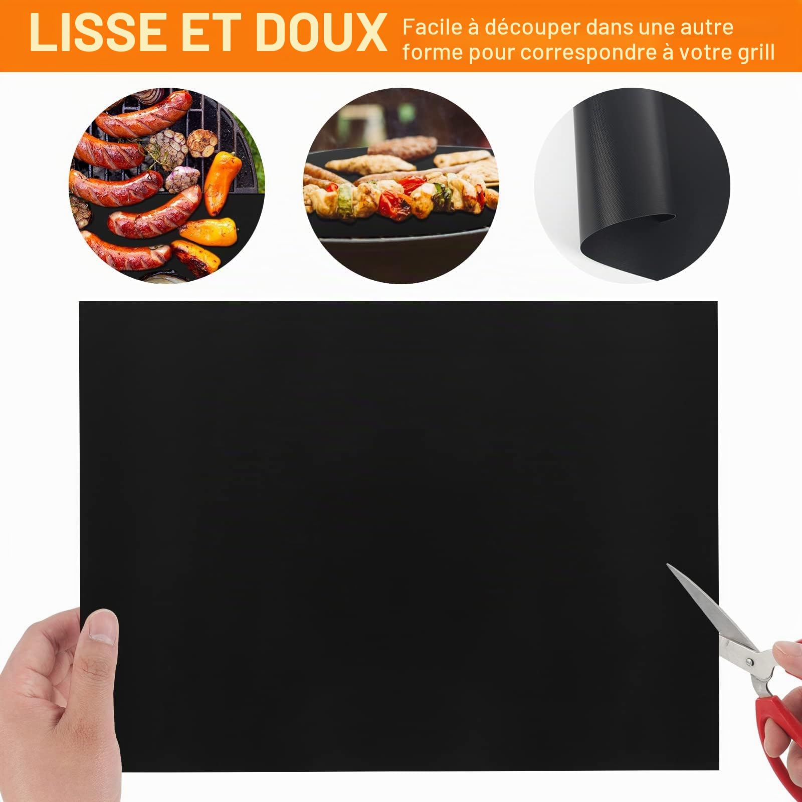 Tapis de Cuisson Barbecue 50x40 cm Set de 5 Grille BBQ Mats Anti-Adhérent Réutilisable