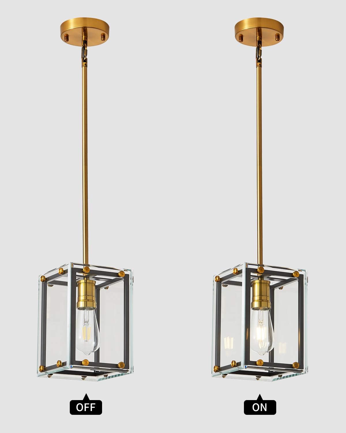 Lowest Price Biewalk Farmhouse Pendant Lighting Industrial Black and Gold Chandelier Modern Kitchen Island Light Fixture with Rectangle Metal Cage and Glass for Dining Room Bedroom Living Room Foyer Hallway Bar