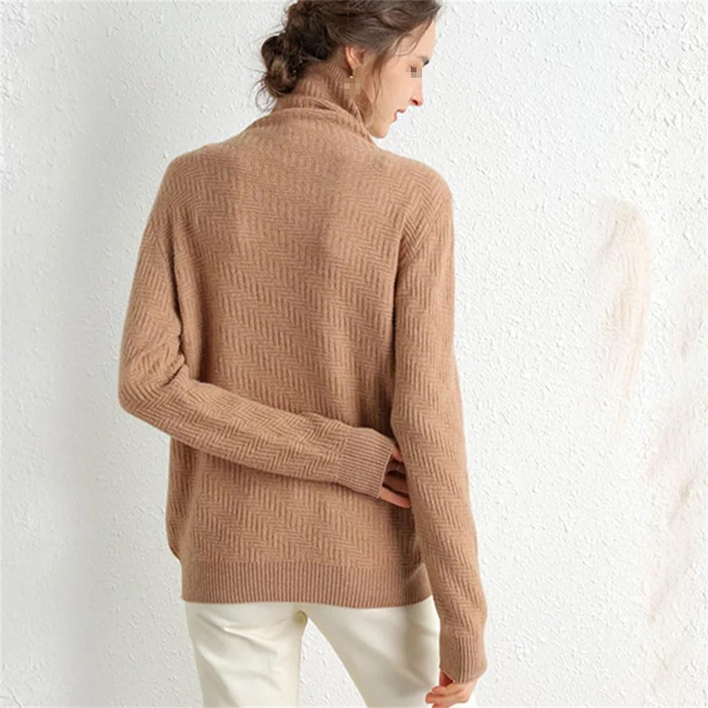 Suéter de lana para mujer, suéter suave 100% lana merino, suéter de cuello alto, suéter de manga larga para mujer