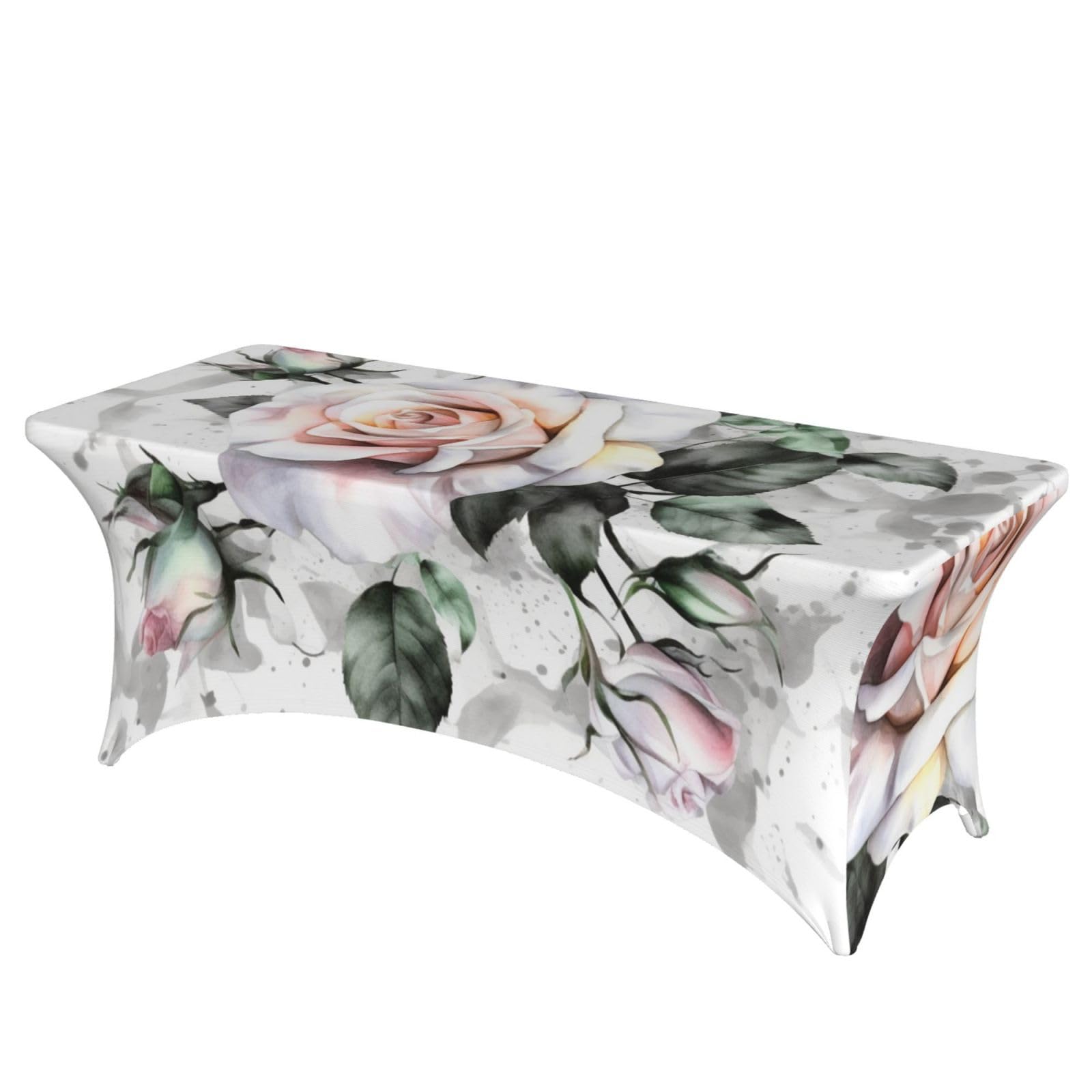 Nappe rectangulaire fleurie en élasthanne blanc 1,8m