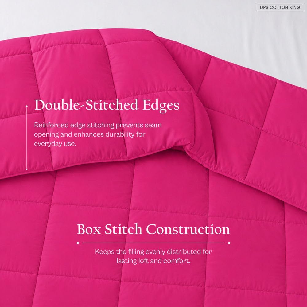 Luxurious Down Alternative Comforter- King Size 90 x 102 Inches 1 Piece All-Season Duvet Insert, 300 GSM with Corner Tabs 100% Egyptian Cotton (Hot Pink Solid)