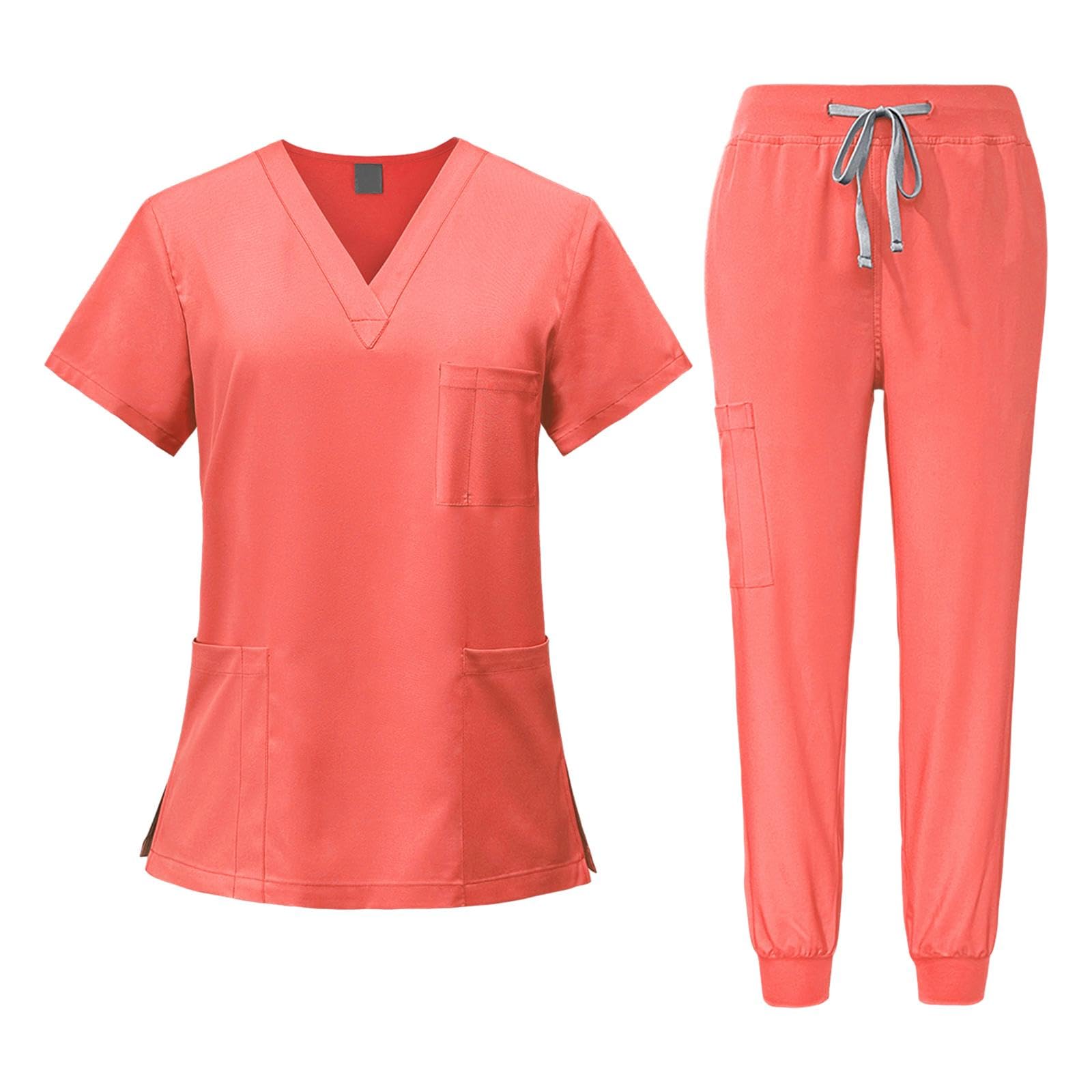 F Fityle Conjunto de uniforme médico para mujer, ropa de trabajo, traje de trabajo de enfermería, top y pantalones de enfermera