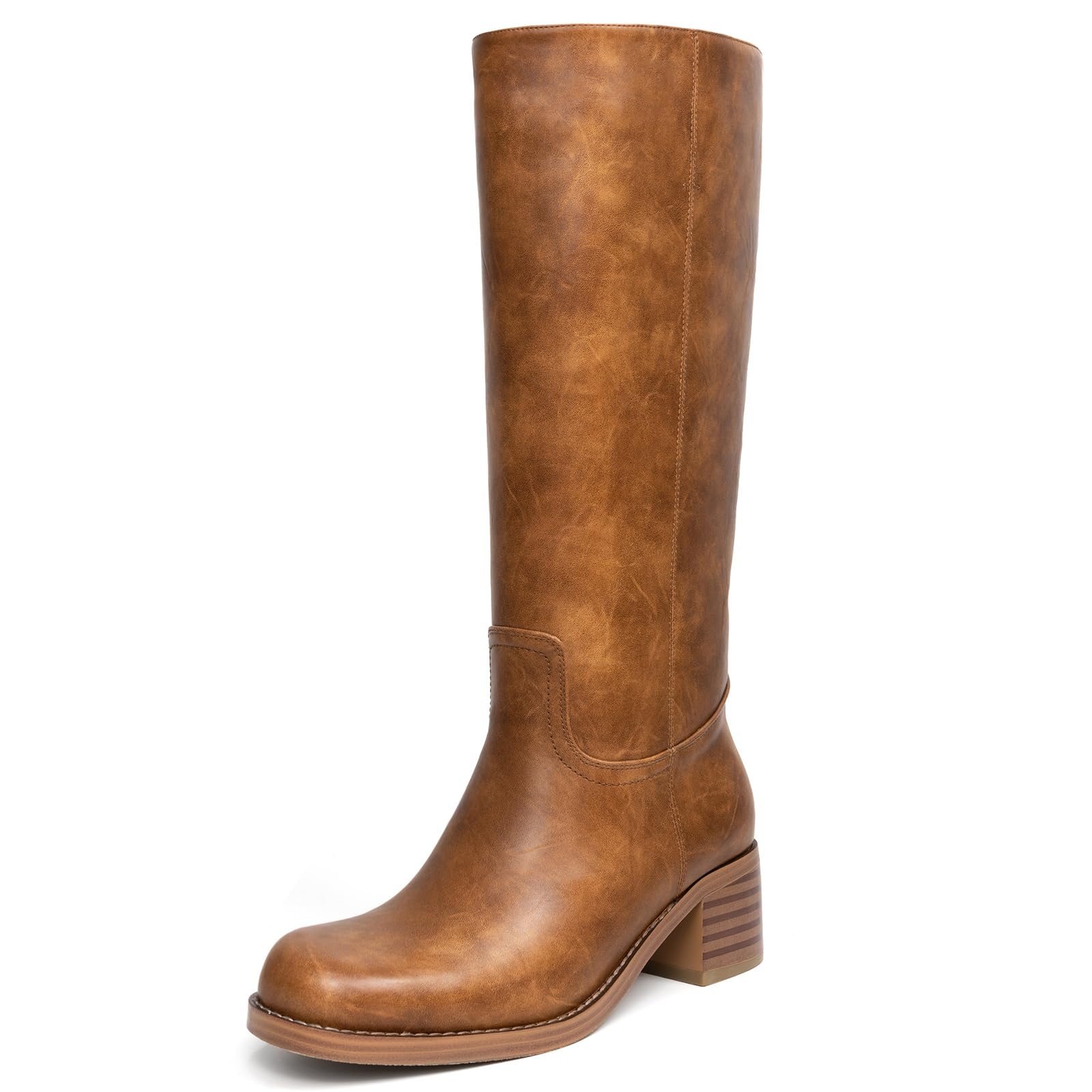Platform Womens Knee High Square Toe Chunky Block Heel Long Wide Calf Riding Pull On Campus Boots