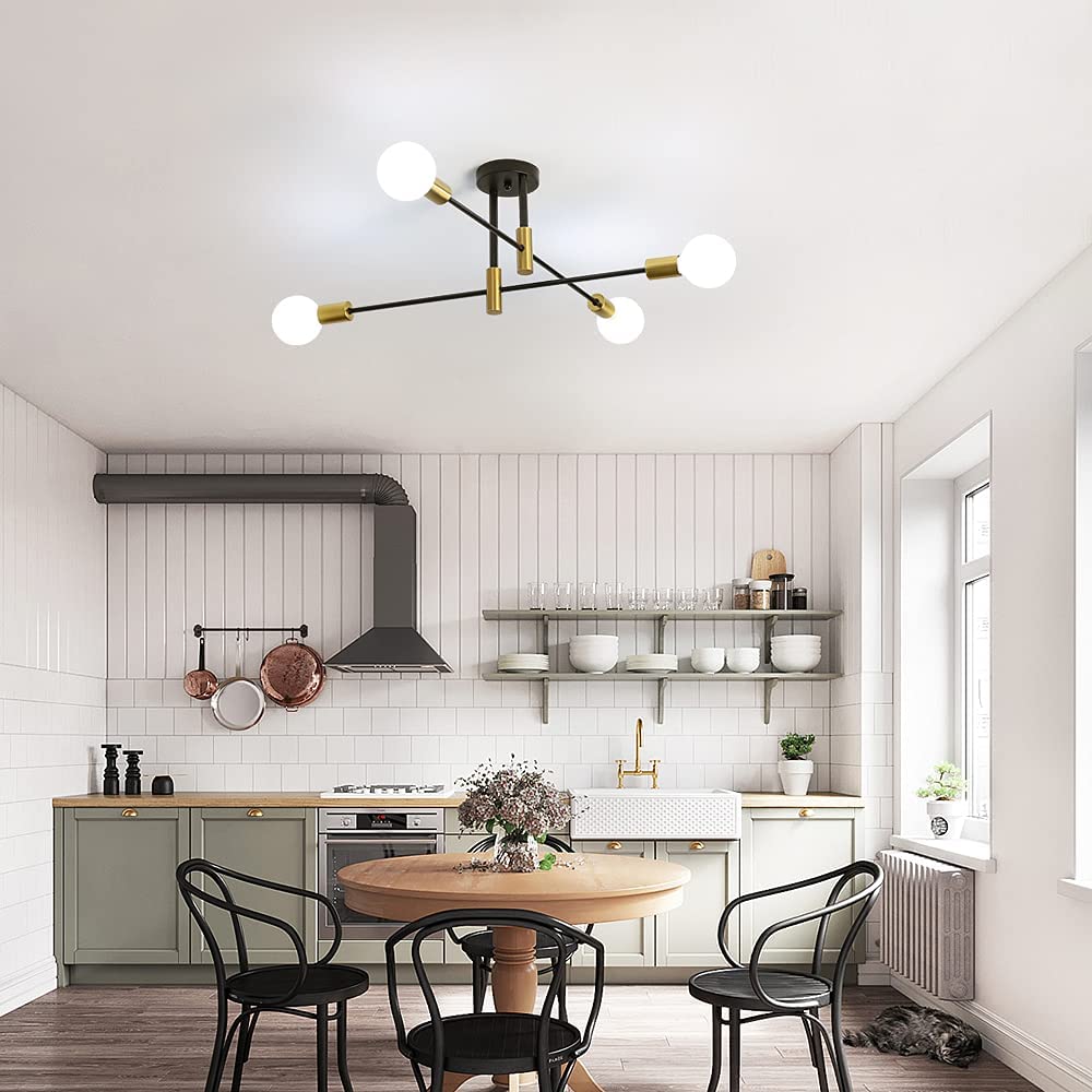 Osairous Lampadario Sputnik, Plafoniera E27 Industriali, Lampadario da Soffitto Vintage Regolabile di 180° per Soggiorno, Camera da Letto, Cucina, Diametro 72cm, Nero