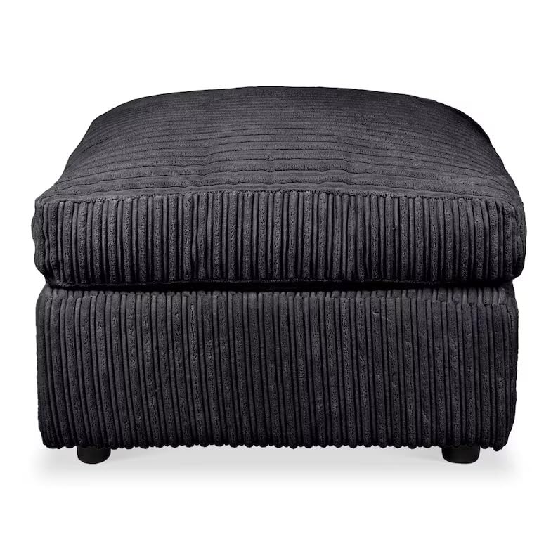 Large comfortable Footstool, Premium Cord Fabric Pouf, Ottoman for Living Room, Home Office and Sturdy Footrest with this Furniture in Multiple Colours - CFS1 (Black)