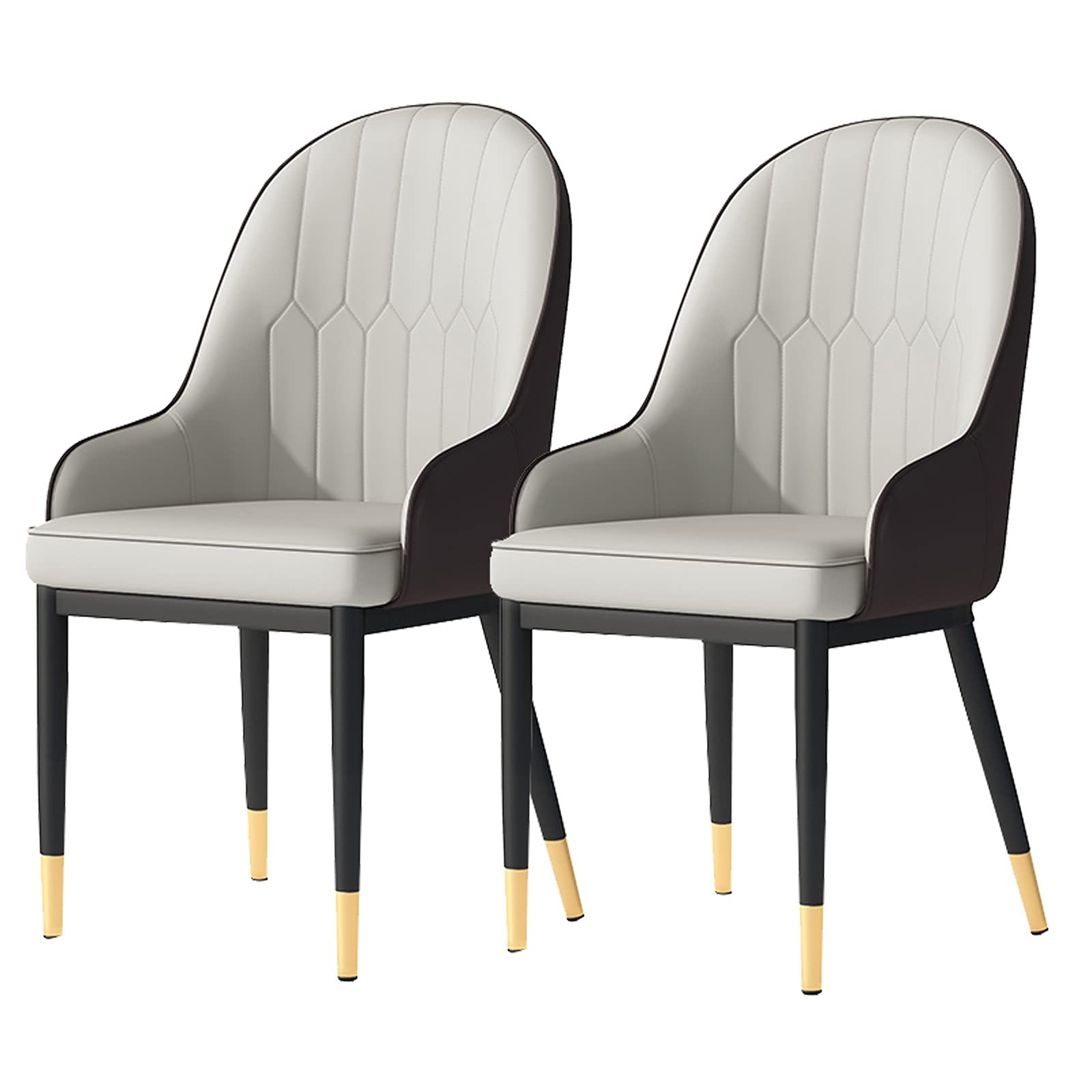 FIXARE Dining Chairs Set of 2 Kitchen Chairs with Matte PU Leather Seat Back Modern Mid Century Living Room Chairs with Metal Legs (Color : Gray Brown, Size : Golden feet)