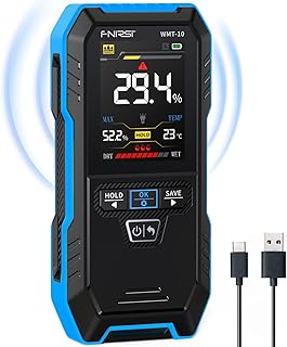 FNIRSI WMT-10 Pinless Wood Moisture Meter, Rechargable Moisture Meter for Wood, Wall, Firewood, Support Data Hold and Record, Flashlight, Humidity Detector for Lumber Concrete Building