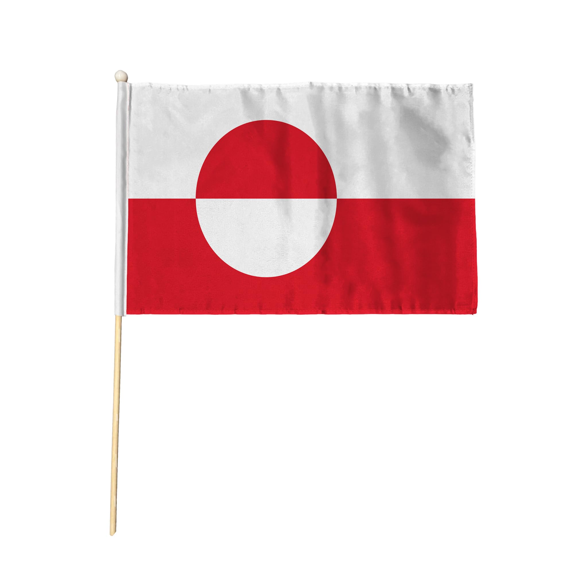Flagtex Greenland Pack of 12 Hand Waving Flag (18x12 Inch Large) - Premium Wooden Stick Hand Flag Big Size Natural Wood Pole Danish Territory Red White Circle Flag Events Parades โ image 1