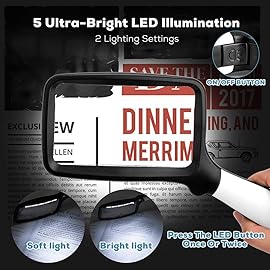 Folding Handheld Magnifying Glass with Light, 3X Large Rectangle Reading Magnifier with Dimmable LED for Seniors with Macular Degeneration, Newspaper, Books, Small Print, Lighted Gift for Low Visions