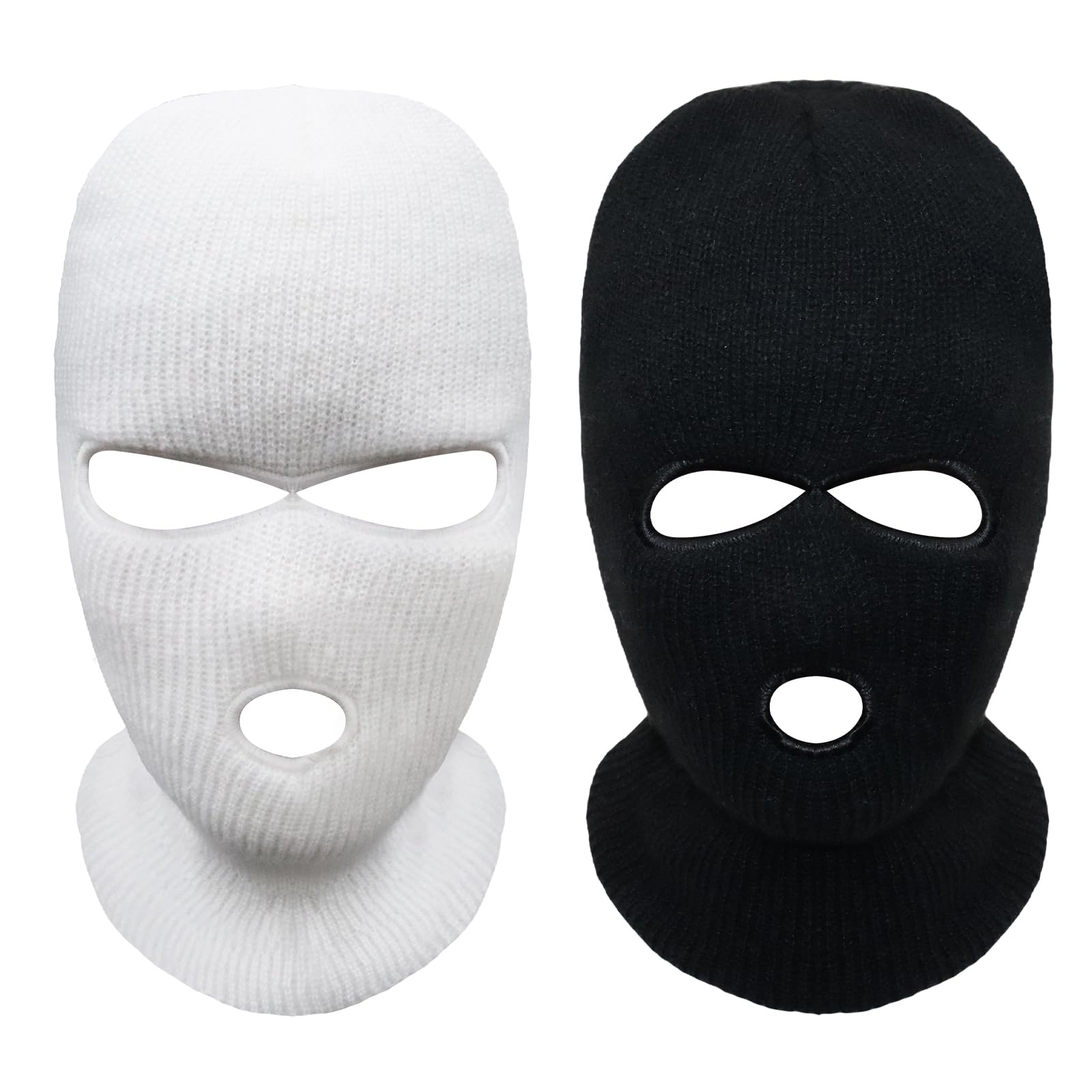2 Pieces 3-Hole Ski Mask Winter Knitted Full Face Cover Warm Neck Mask Outdoor Cycling Windproof Cold Balaclava Face Mask for Men Women (Black,White)