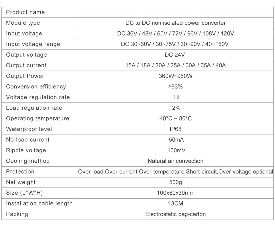 Convertidor de 48V a 24V CC, 36V, 48V, 60V, 72V, 96V a 24V, Reductor de Voltaje, Fuente de alimentación, módulo de reducción de Voltaje(15A,60V72V(30-90V))
