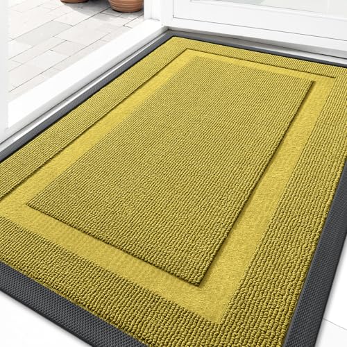 Image of OLANLY Front Door Mat Indoor Outdoor Entrance, Waterproof All-Season, All-Weather Doormat, Sturdy Natural Rubber, Low Profile, Easy Clean Patio Porch Entryway Mat, 29.5x17, Lime Green