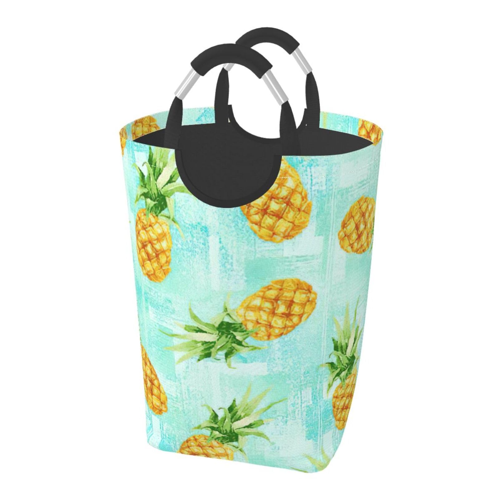 Fashion Pineapple Print Laundry Hamper Collapsible Baskets With Handle Dirty Clothes Hamper Bag For Dorm Family Bathroom Decor Storage ﻿