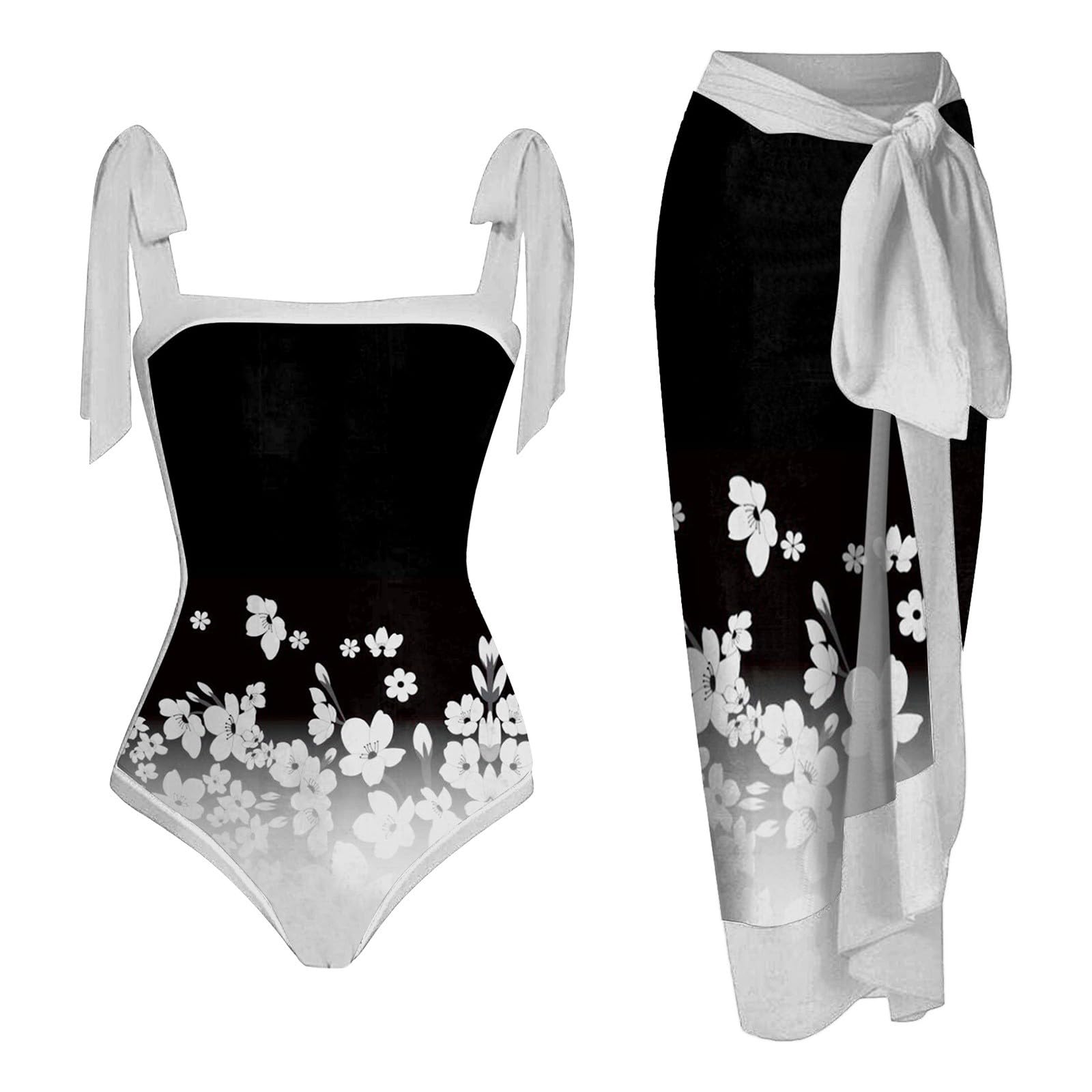 Set Monokini Estampado + Cobertura Mujer Dos Piezas Tankini Playa Piscina