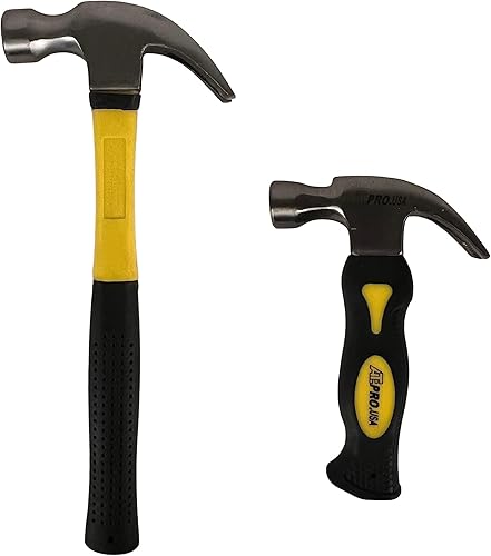ATE Pro. USA - Juego de martillo de fibra de vidrio de 2 piezas, martillo de garra de fibra de vidrio de 16 onzas, martillo de garra rechoncho con