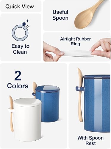 Miniatura 4 de LE TAUCI Azucarero con tapa y cuchara, recipiente de sal de cerámica, tarro de azúcar pequeño para cocina, barra de café, encimera, 12 onzas, juego