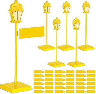 Colingmill 6 Pcs Street Sign Lamp Post Centerpiece Wooden Lamp Post with Street Party Sign Sticker for Toy Decor Friend Birthday Party Supplies Decoration(Yellow)