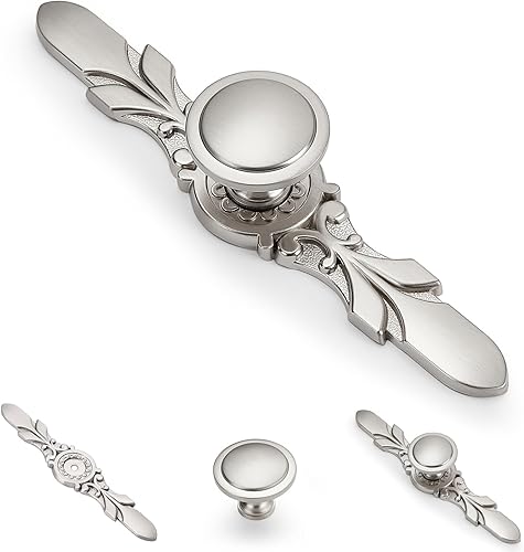 Aandxomk - Juego de 10 pomos de níquel cepillado para gabinete de cocina de 1.22 pulgadas, herrajes para gabinete, oficina, baño, tocador, cajón,