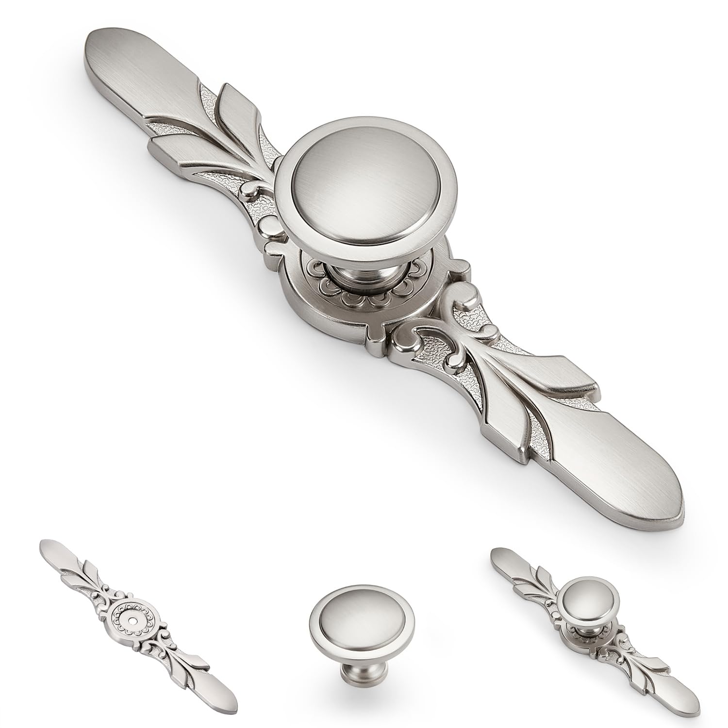 Aandxmok 10 Pack Brushed Nickel Cabinet Handles - 1.22?Knob & 5.8?Plate - Cabinet Knobs for Kitchen Cabinet Pulls, Bathroom Drawer Knob, Bedroom