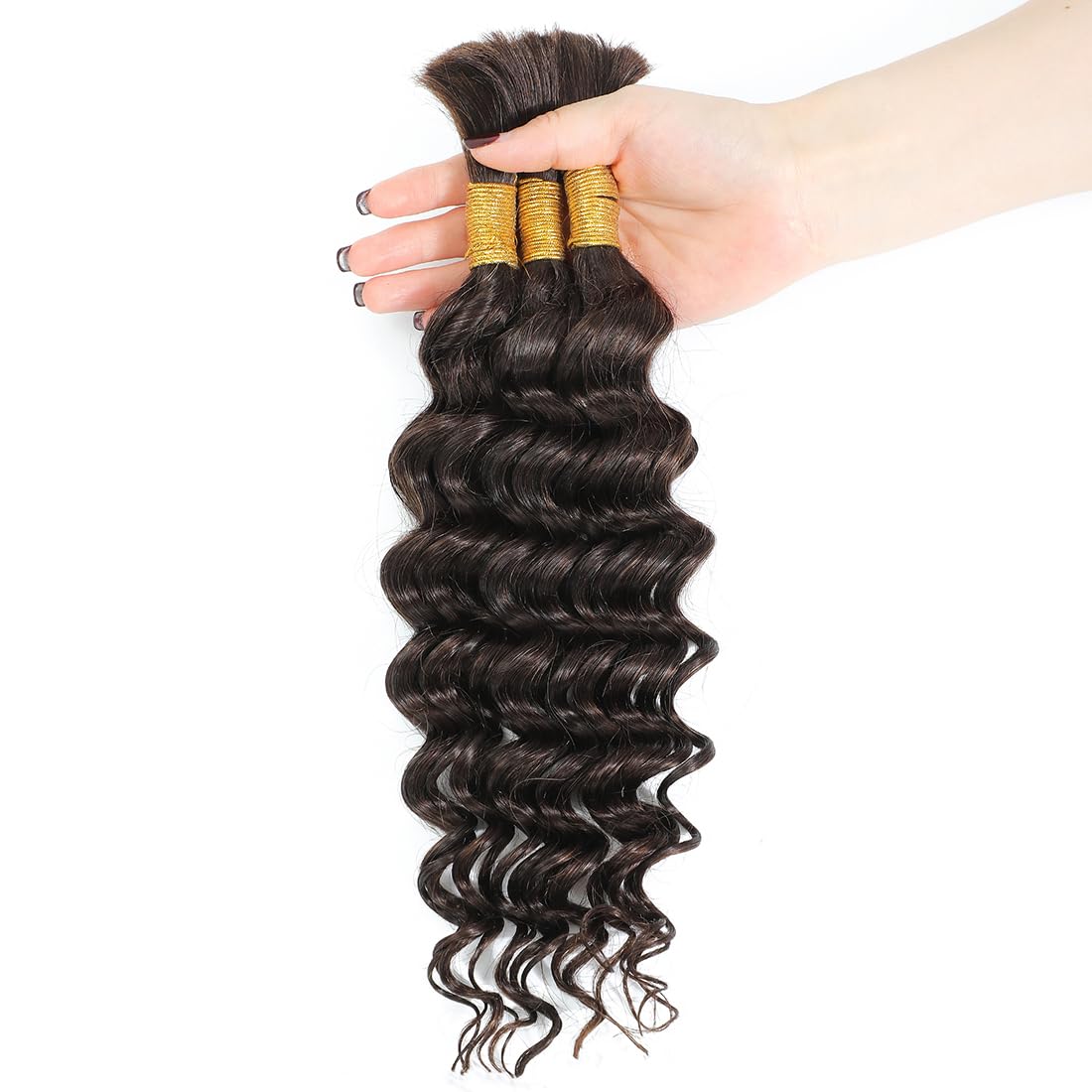 Human Braiding Hair for Boho Braids 18 Inch Deep Wave Boho Hair for Braiding Chocolate Brown 12A No Weft Human Hair Bundles 120g Curly Wavy Hair Extensions 3 Bundles Human Hair (4#, 18 Inch)
