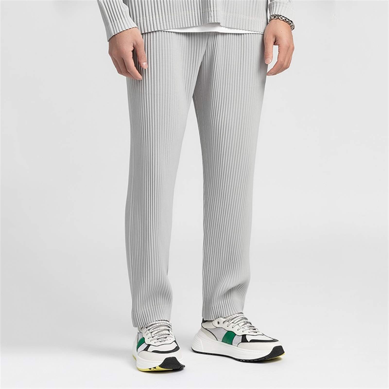Desgaste De Los Hombres Tela Plegable Tela Fina Suelta Pantalones De Pierna Ancha Plisados ​​Rectos Pantalones Casuales Plisados ​​para Hombre Loose (Color : Light Green, Size : M.)