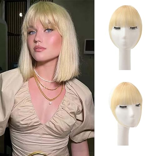 YPWCY 100% Real Human Hair Platinum Blonde Fake Bangs Clip