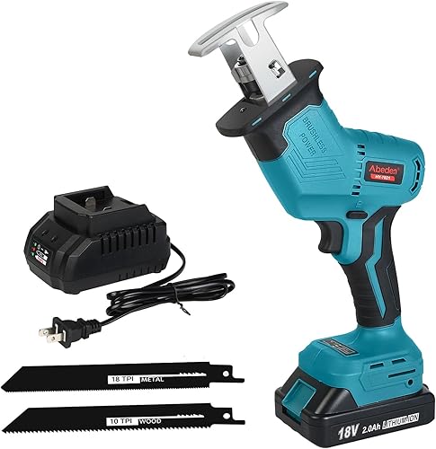 Sierra recíproca inalámbrica, kit de sierras alternativas compactas sin escobillas con batería de 2.0 Ah y cargador, con una sola mano, cambio de
