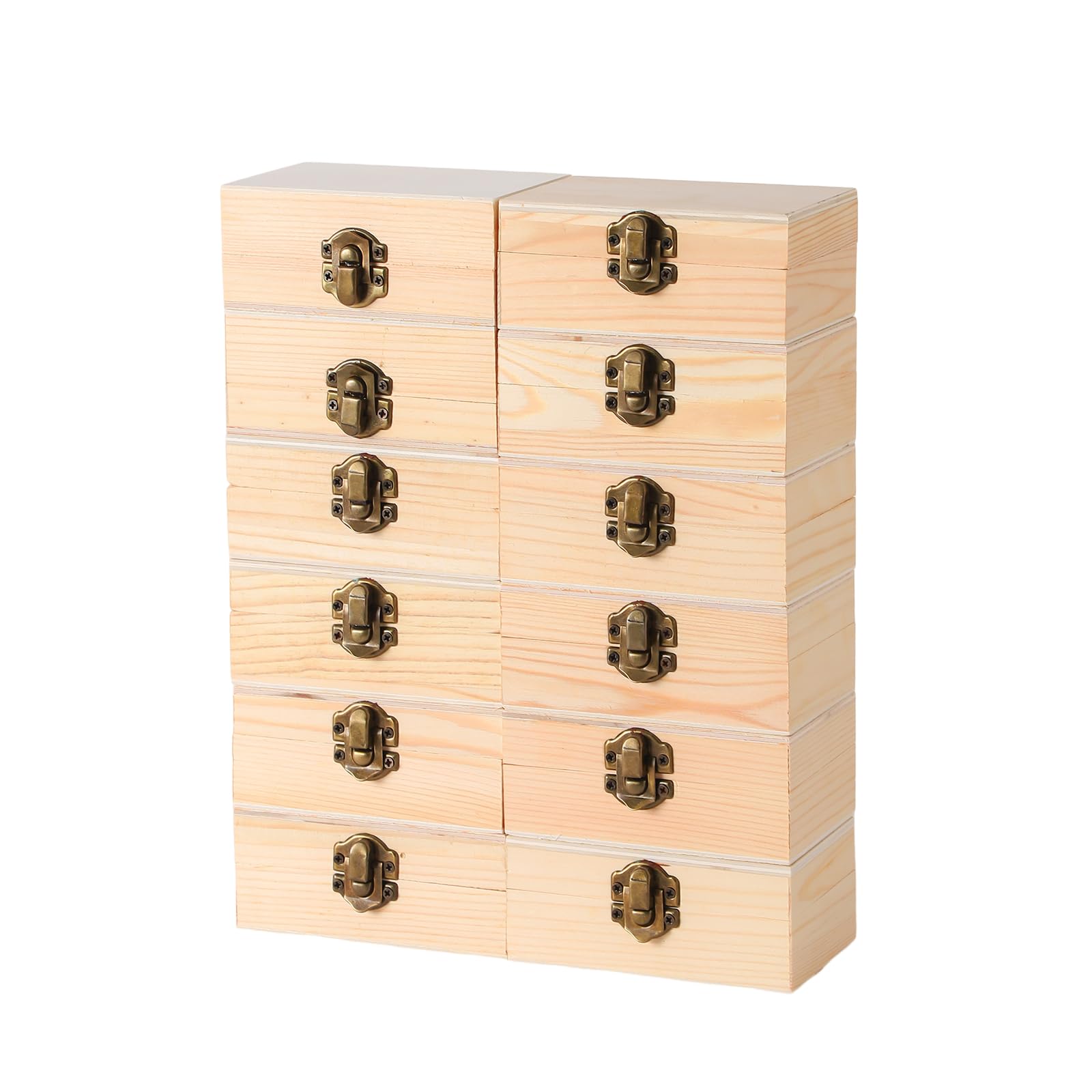 12 cajas de madera pequeñas para manualidades, 4.3 x 2.3 x 1.8 pulgadas, caja de madera sin terminar con tapa, caja de recuerdo para almacenamiento de joyas, manualidades