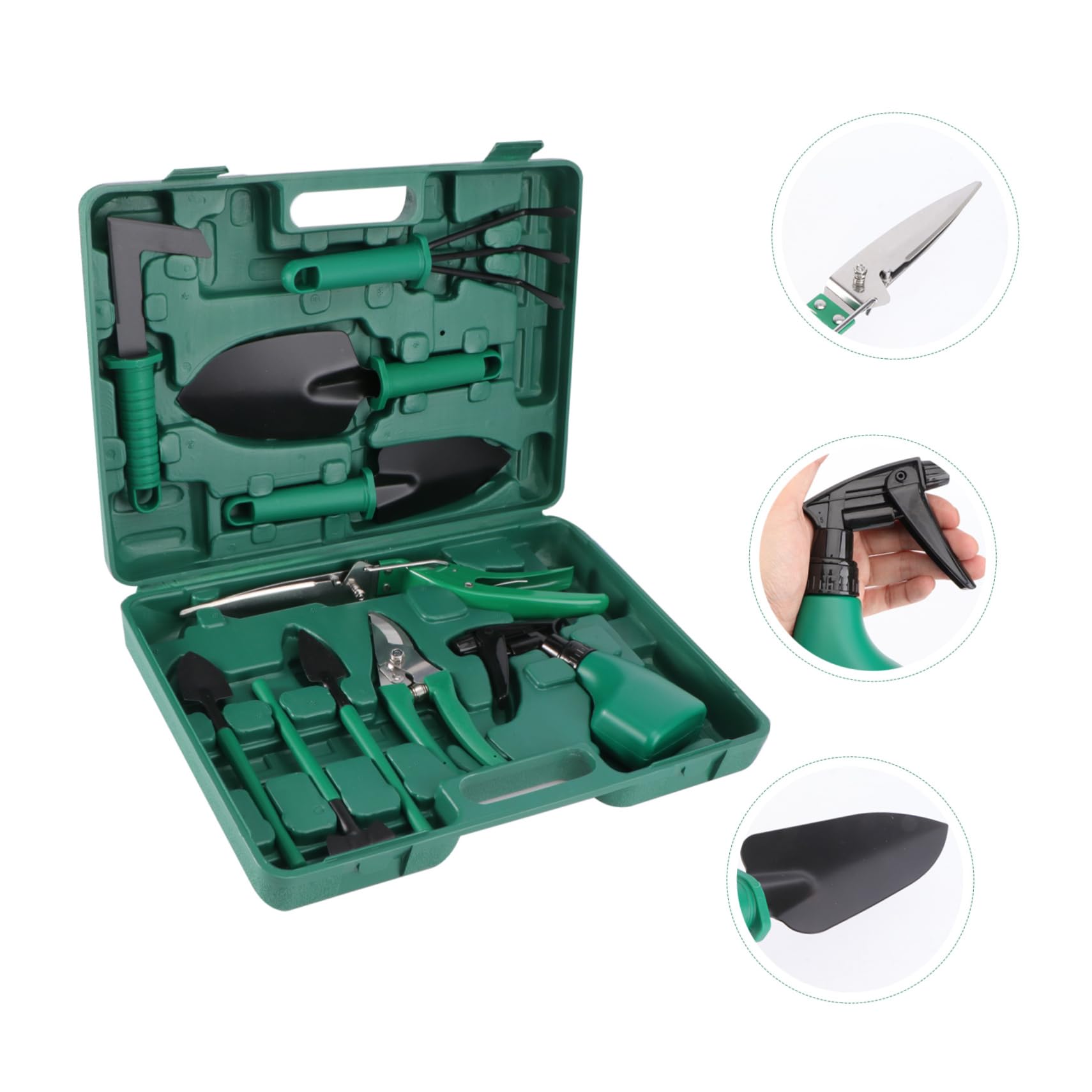 INOOMP 10piezas Herramientas De Jardinería con Estuche Incluye Pala Tijeras Rastrillo y Pulverizador De Agua para Huerto y Jardín