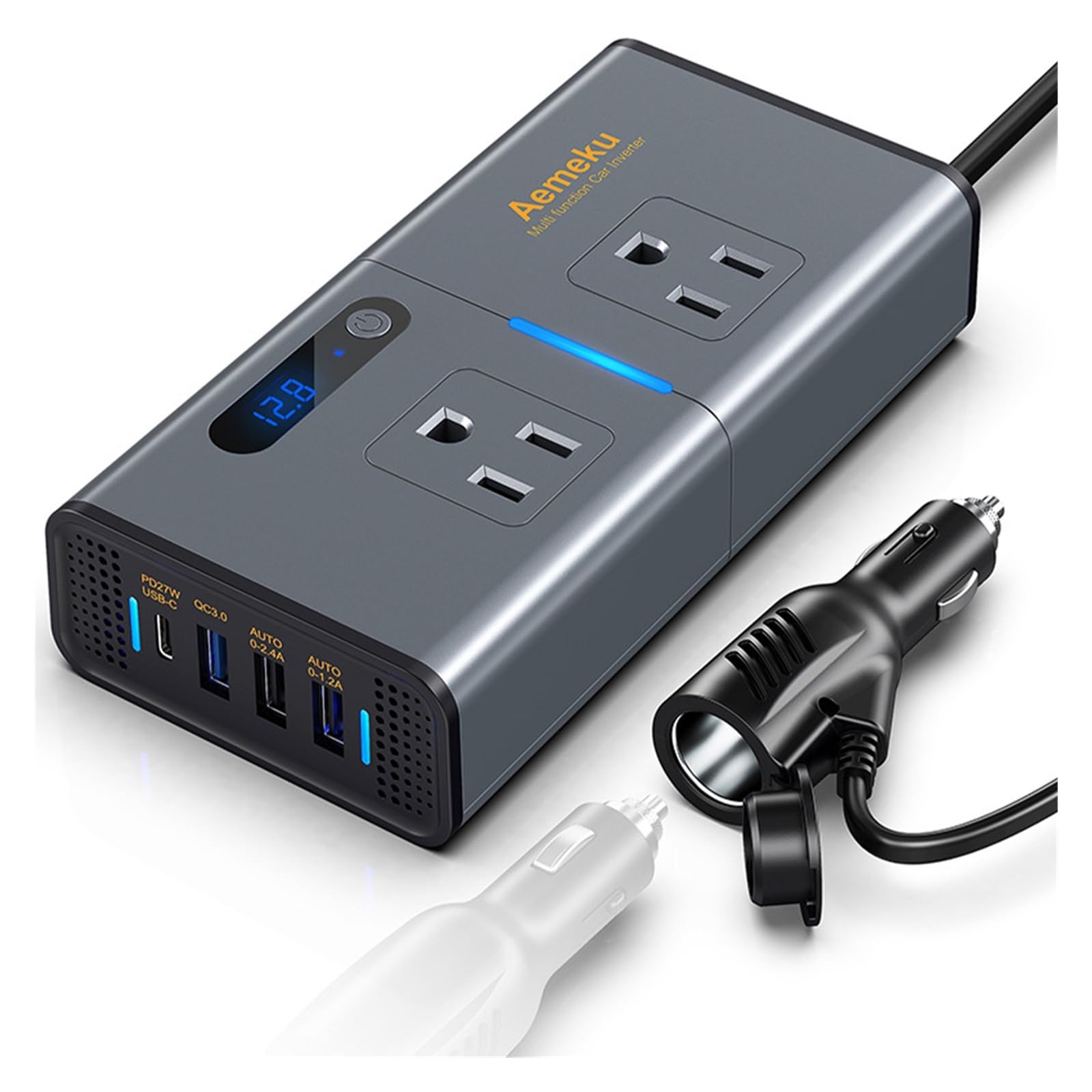 Convertisseur auto 12V 110V avec chargeur USB Type C puissance 200W pour ordinateur portable