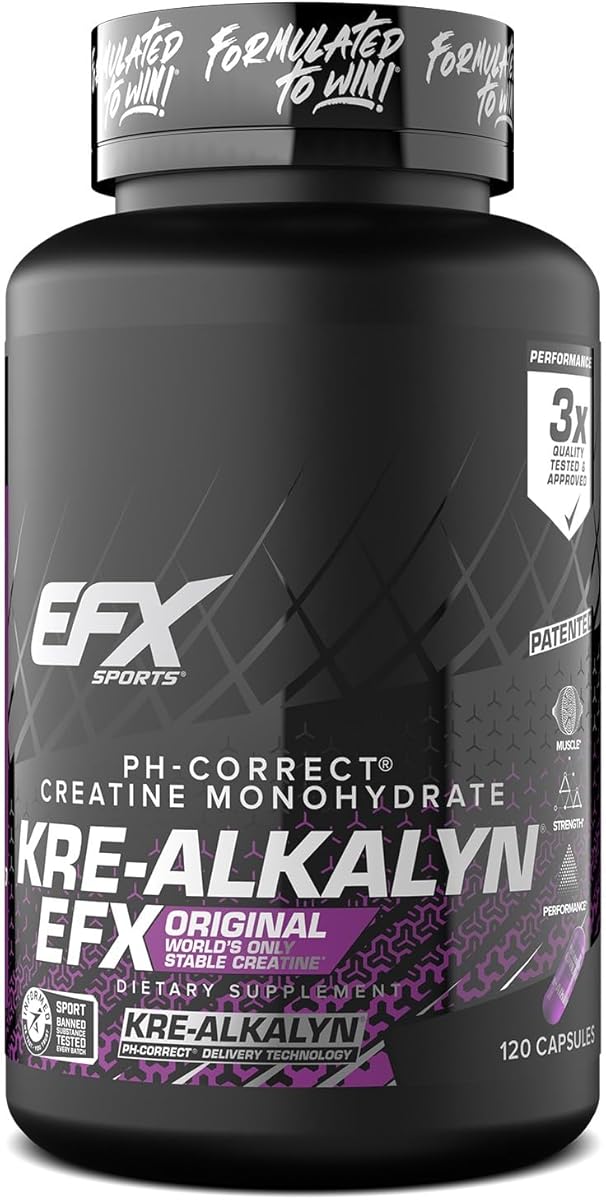 EFX Sports Kre-Alkalyn EFX | pH Correct Creatine Monohydrate Pill Supplement | Strength, Muscle Growth & Performance | 60 Servings, 120 Capsules