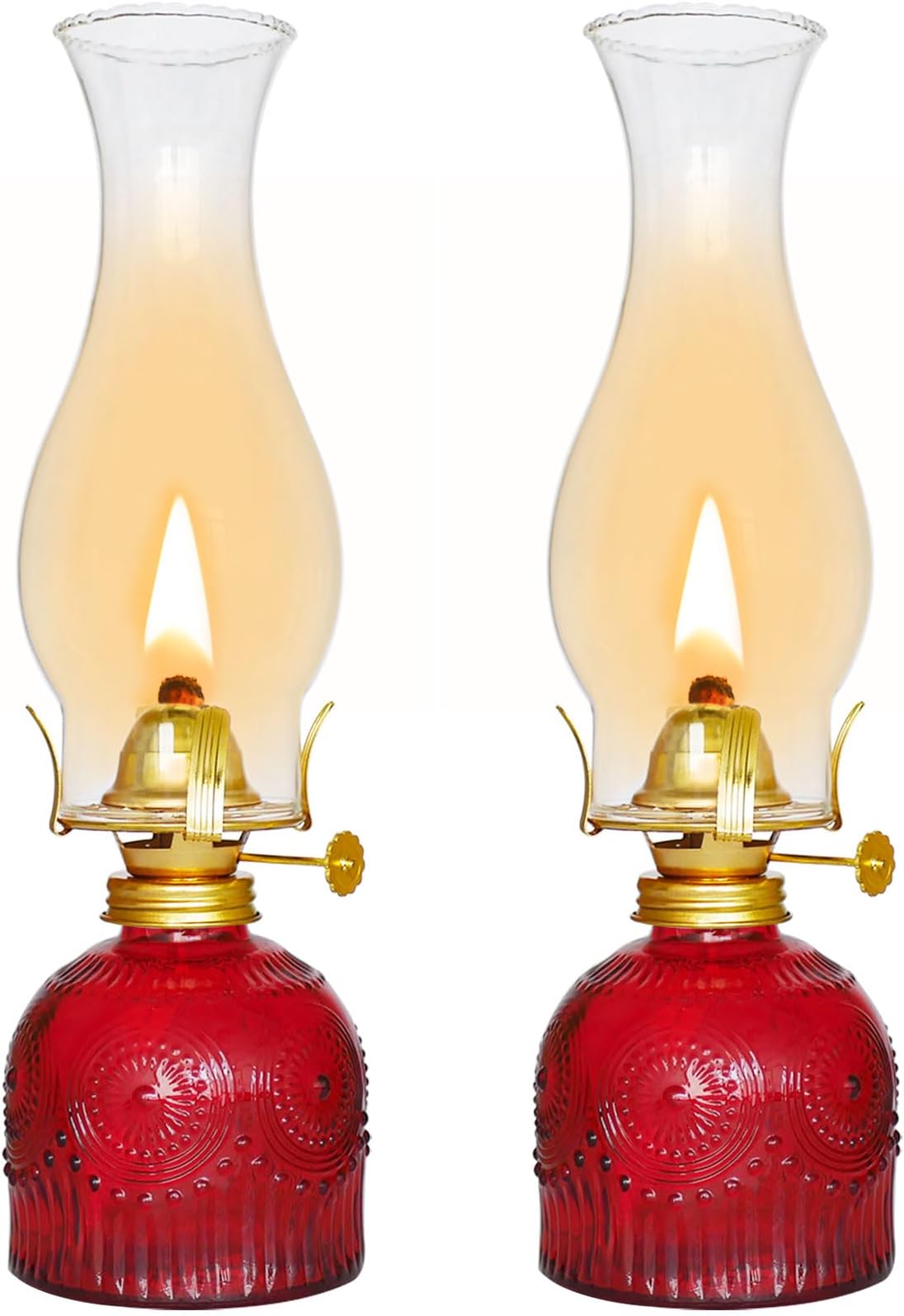 2 Pieces Large Chamber Oil Lamps, Glass Clear Color Kerosene Lamps for Indoor Use Home Decorative Hurricane Lamp Oil Lantern 11" Vintage Oil Lamp for Tabletop Decor Lighting 3/8" Wicks Adjustable