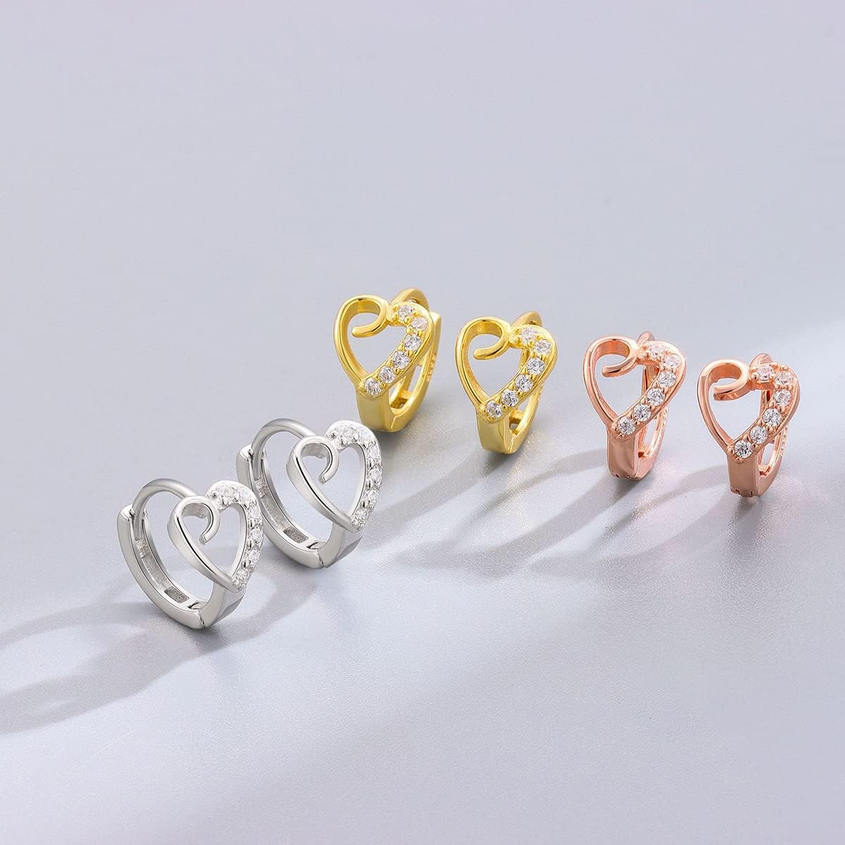 Cute Heart Small Hoop Earrings for Women Teen Girls Cartilage 925 Sterling Silver Cubic Zirconia Crystal Love Hearts Huggie Hoops Earring Wrap Cuffs Fashion Christmas Birthday Jewelry Gifts Hypoallergenic - Image 4