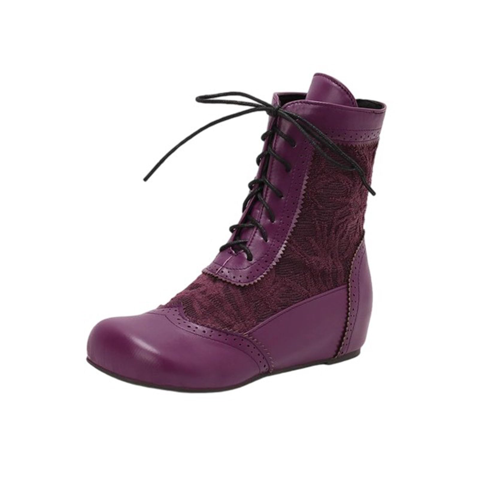 Women Lace Up Round Toe Ankle Boots Fashion Faux Leather Flat Booties Comfortable Combat Boot Casual Shoes