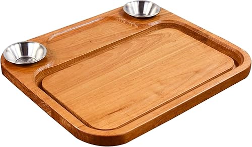Miniatura 9 de Los platos de madera para carne incluyen 2 tazas de salsa, juego de tabla de carne de madera para servir comida y carne tabla de cortar con ranura