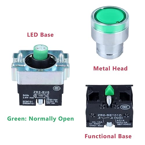 Miniatura 5 de DMWD 2 unids 0.866 in momentáneo iluminado interruptor de botón 110VAC interruptor de parada de arranque cabeza de metal XB2 1NO LED verde