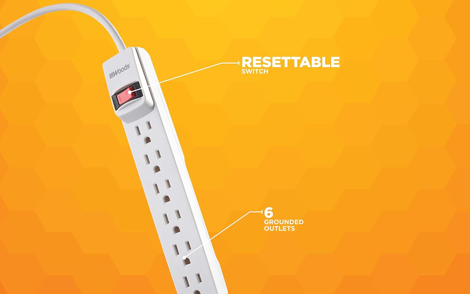 Southwire Woods Surge Protector Power Strip - 280J Overload Protection - 1.5 Foot Cord - UL Listed Surge Protector - Built-In Circuit Breaker - White - 6 Outlets