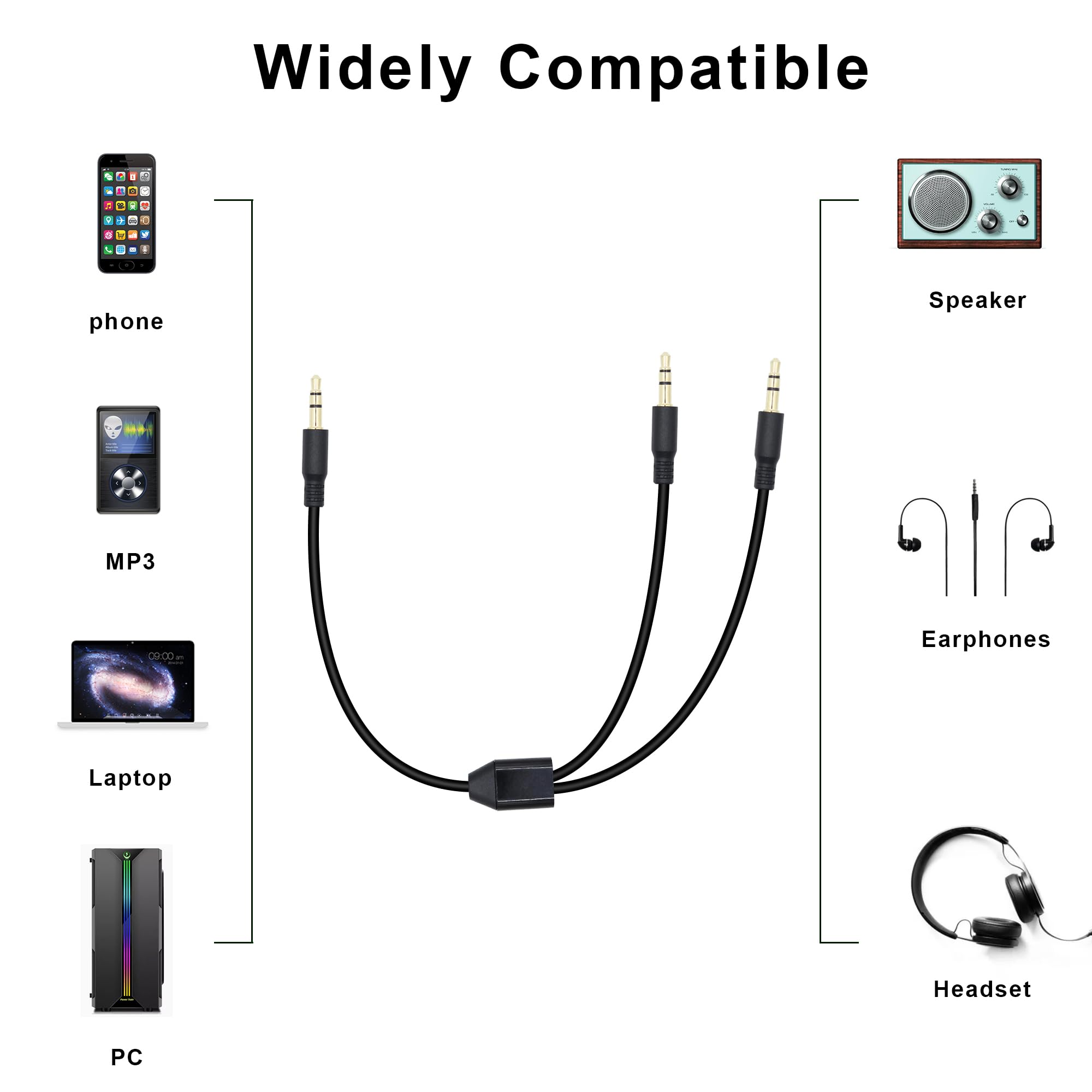 Cavo splitter per cuffie da 3,5 mm, da 1 a 2 vie, 3,5 mm, TRS a 3 poli placcato oro maschio a 2 maschio, cavo audio per computer, altoparlanti, MP3, auricolari (0,5 m)