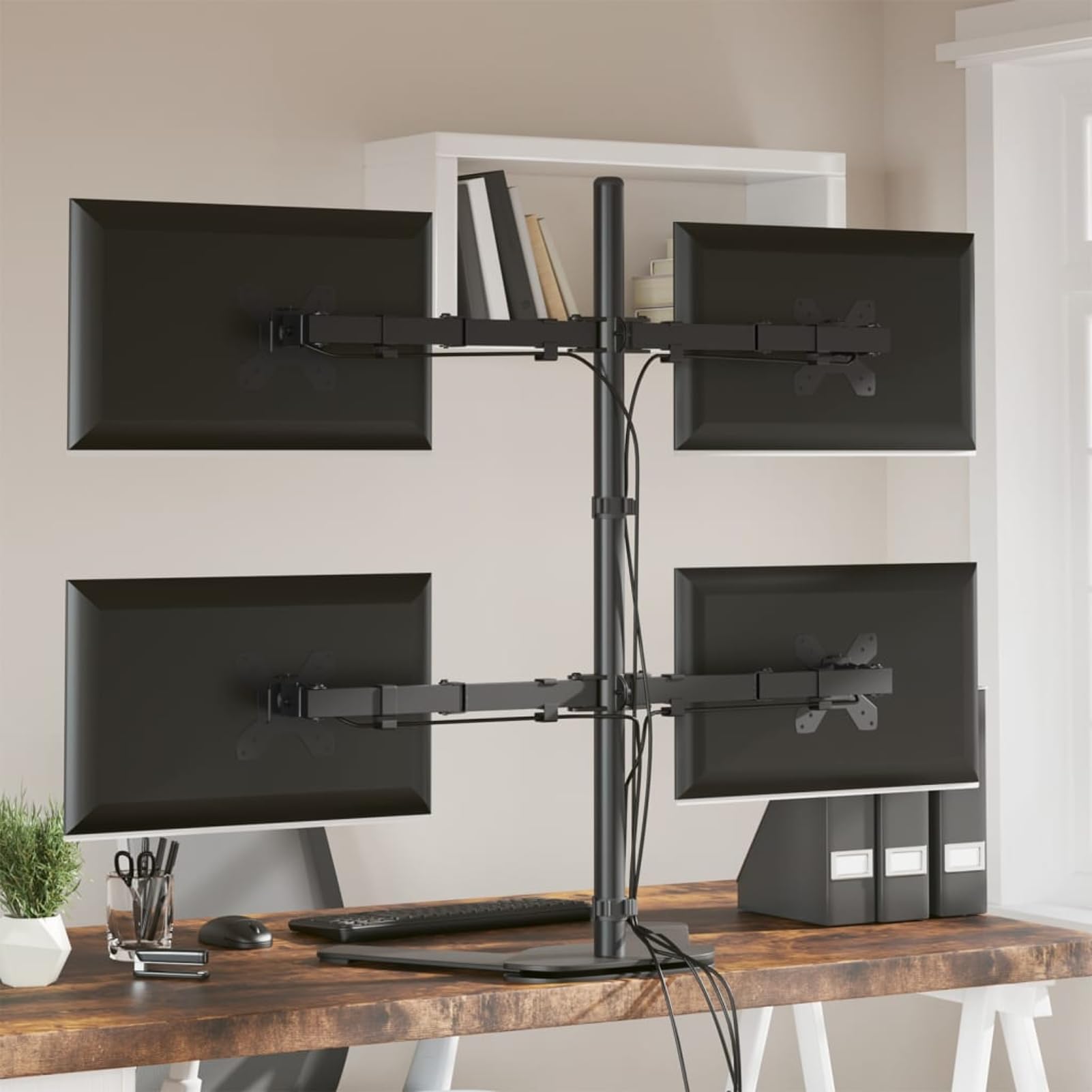 Homgoday Supporto per Monitor Singolo Braccio Regolabile 13"-27" Nero - Staffa VESA 75x100mm con Base Indipendente, Altezza Asta 80cm