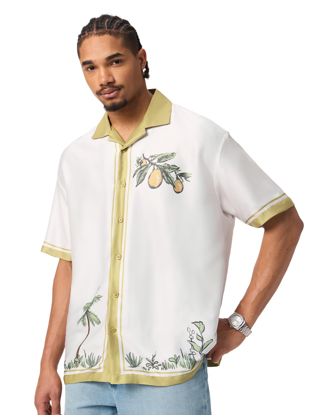 the souled store Holiday Spirit Men and Boys Short Sleeve Cuban Collar White Botanical Print Polyester Lightweight Everyday Wear Easy to Style Casual Regular Fit Holiday Shirt-picture-11