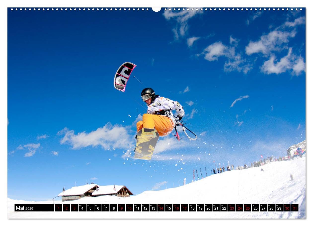 Snowkiting (Wandkalender 2026 DIN A2 quer), CALVENDO Monatskalender: Wintersport mit Windkraft