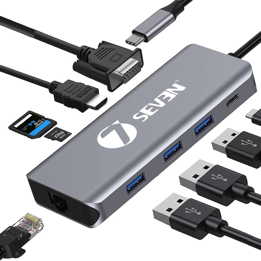 7SEVEN® USB C Hub Multiport Adapter 9 in 1 with HDMI 4K, Ethernet, 100W PD Thunderbolt 3, USB-C Data Port, 3 USB 3.0, SD/TF USB Type C Hub for MacBook Pro/Air and Laptops-image-35