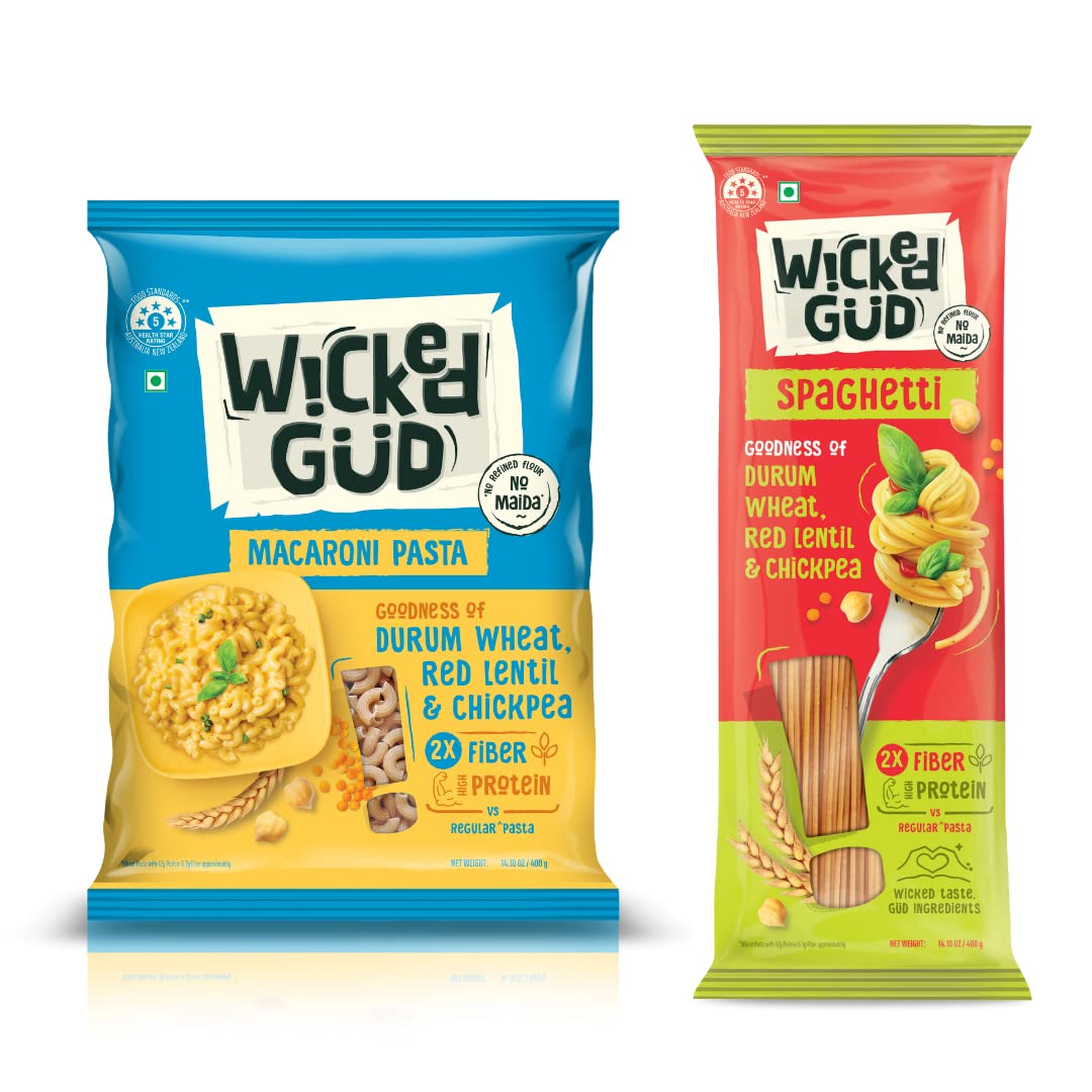 WickedGud 2X Fiber Macaroni & Spaghetti Pasta Combo | No Maida | Durum Wheat Semolina | Brown Rice | Red Lentils | Healthy Diet Pasta - 400gm x 2 (B0BD8MTQXC) Amazon Price History, Amazon Price Tracker