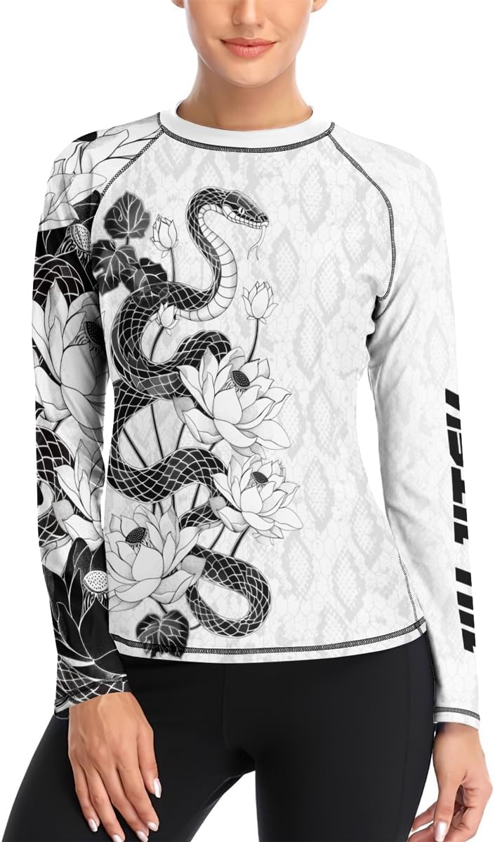 FORMONIES Snake Print Rash Guard for Women – Compression Top for BJJ MMA No-Gi Jiu Jitsu & Fitness