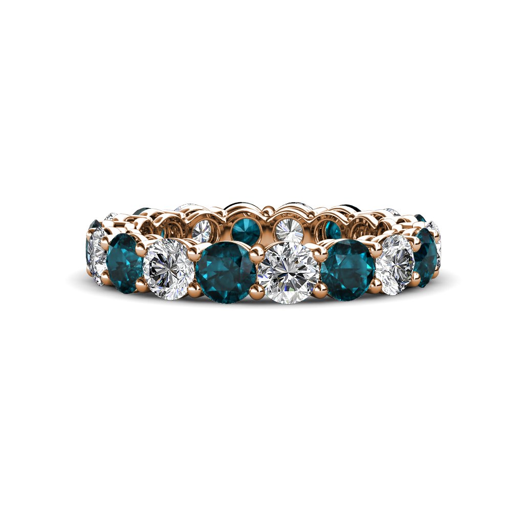 TriJewels Round London Blue Topaz & Natural Diamond 3.8 mm Eternity Band 3.12 ctw-3.71 ctw 14K Rose Gold-6.0