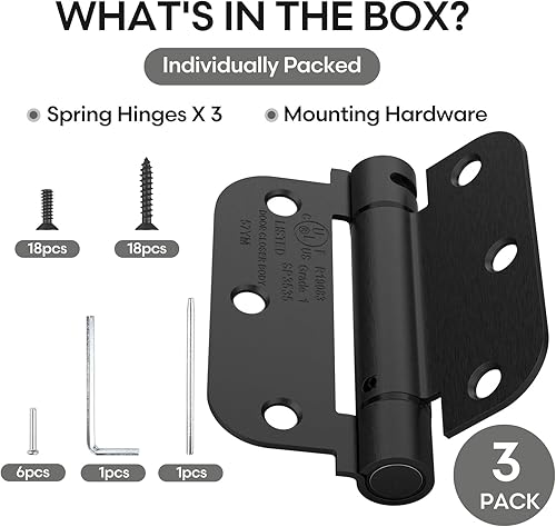 Miniatura 5 de Bisagras de puerta de cierre automático, bisagras de resorte de cierre automático con tensión ajustable, 3.5 x 3.5 pulgadas, esquinas de radio de 58