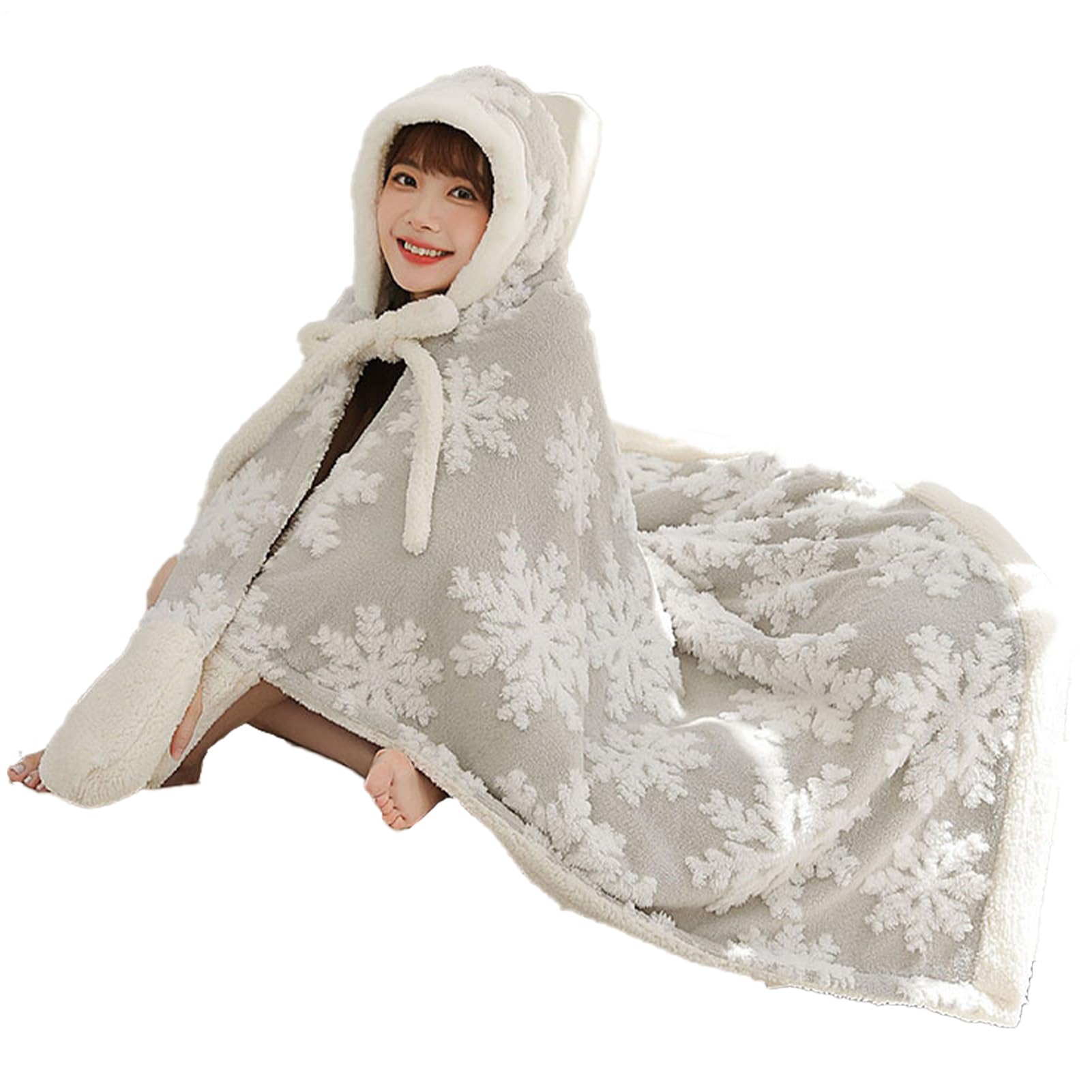 Poncho à capuche de Noël thermique et ample pour adulte manteau flocon de neige