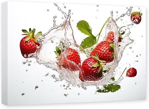 CXHOSTENT Lienzo decorativo de frutas para pared, decoración de pared de cocina, diseño de fresa, agua, pintura de alimentos, restaurante, cocina,