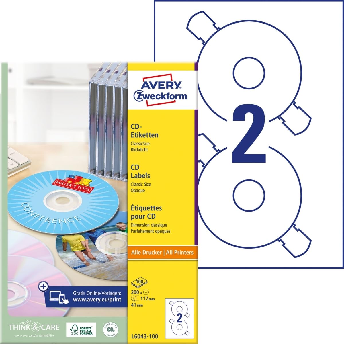 Avery Zweckform CD-Etiketten ClassicSize Format ø 117 mm;100 Blatt weiß