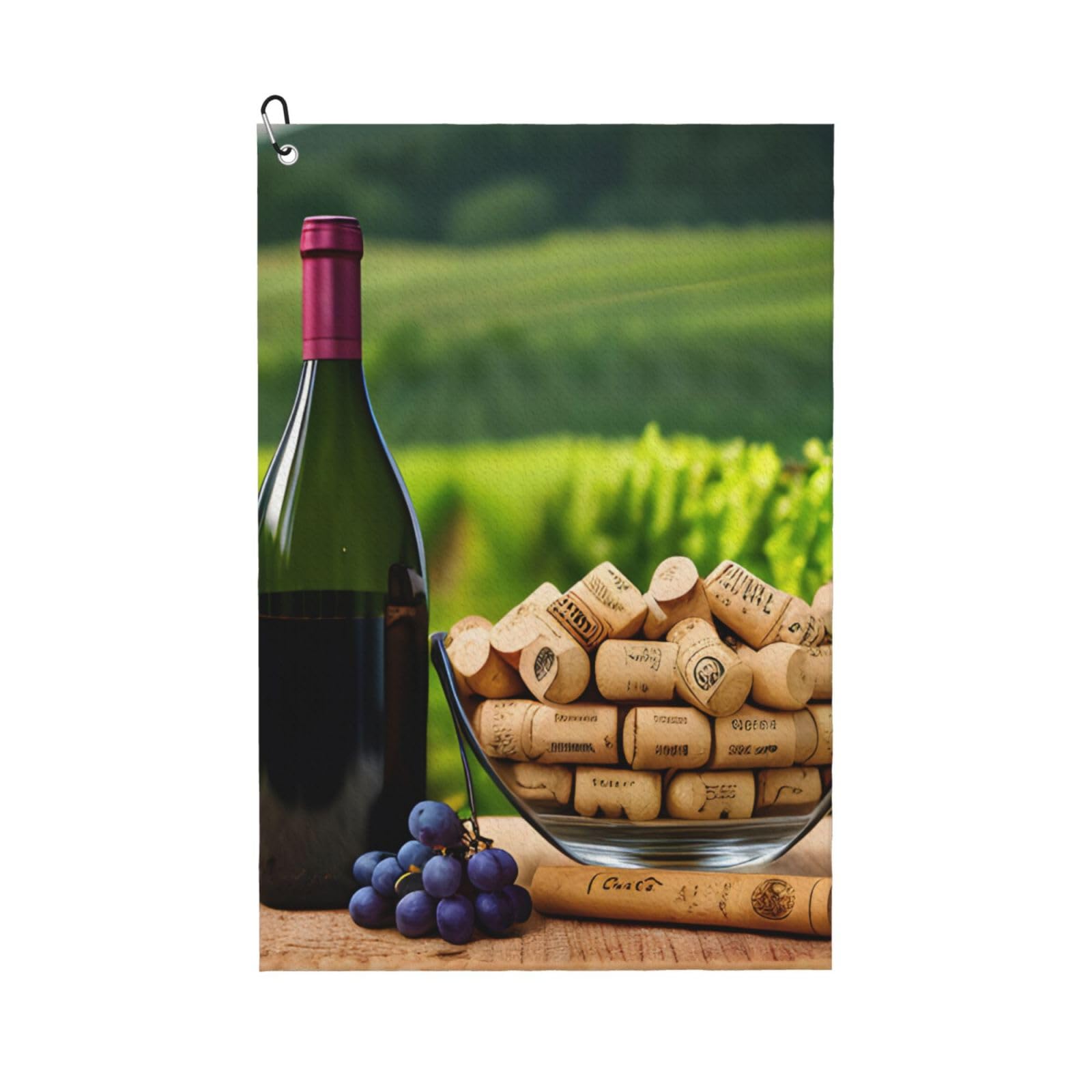 aacxzff Quick-Drying Microfiber Wine Bottle Corks Grapes Print Golf Towel with Integrated Carabiner Clip for Unisex 16x24in
